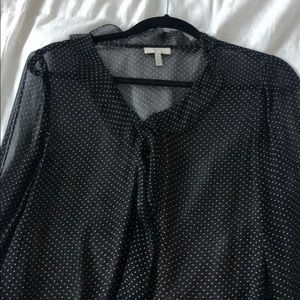 Joie 100% Silk Black / White Dotted Blouse